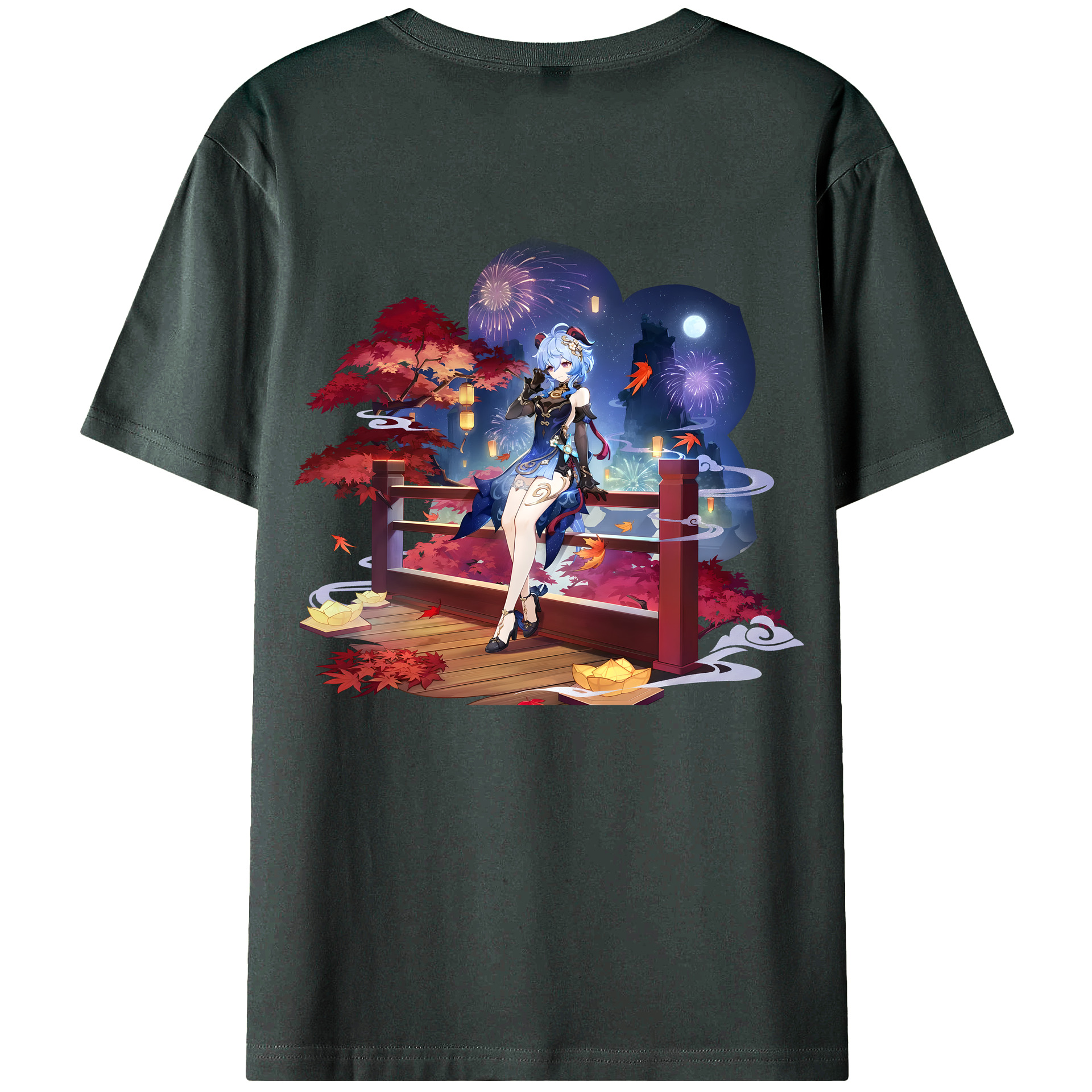 げんし神 甘雨 かんう genshin Ganyu 綿100％ メンズ半袖Tシャツ（バックプリント） 通気性